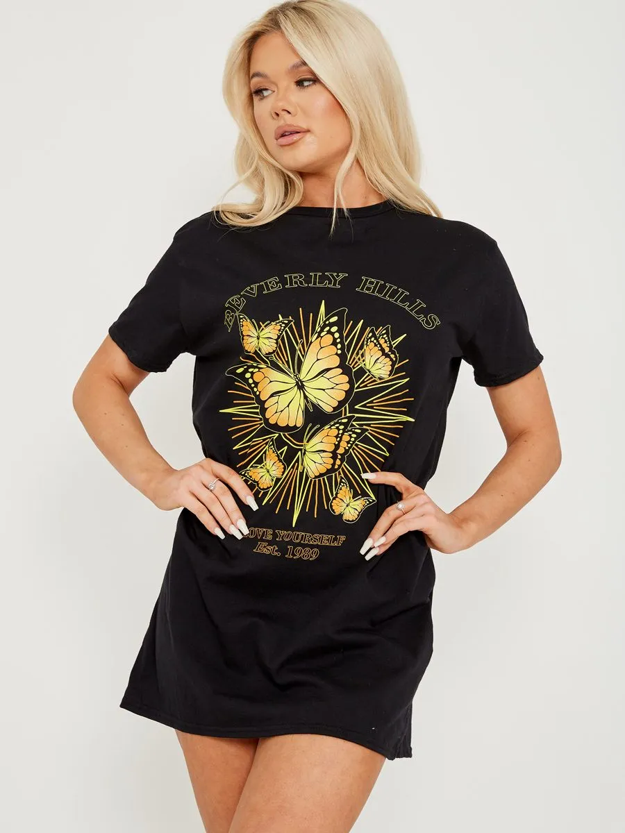 Bekka Beverly Hills Butterfly Graphic Print T-shirt Dress In Black