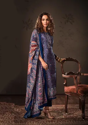 Belliza Blue Unstitched Winter Velvet Suit Dress Material for Ladies