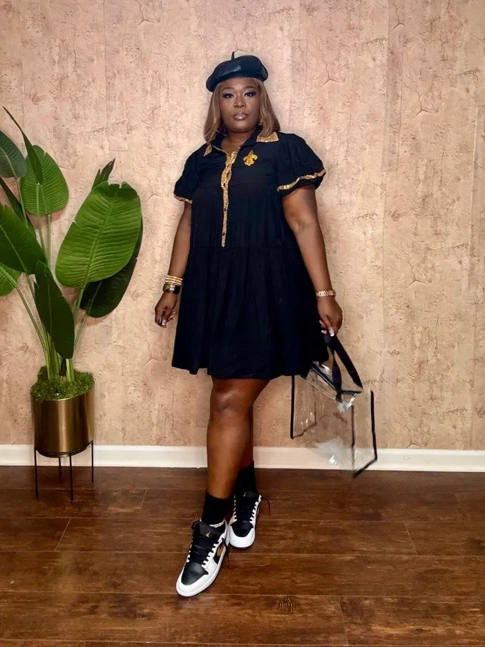 BLACK & GOLD SEQUIN TRIM DRESS