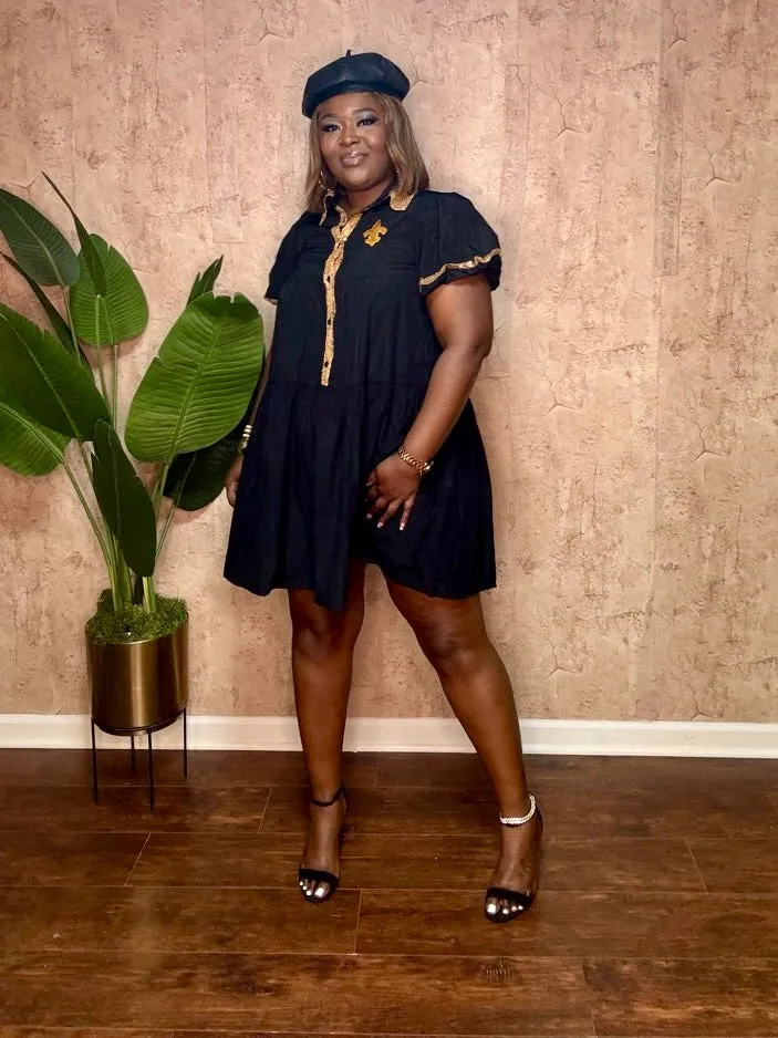 BLACK & GOLD SEQUIN TRIM DRESS