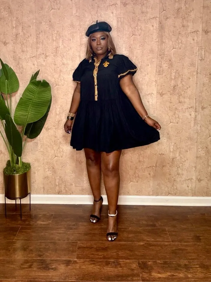 BLACK & GOLD SEQUIN TRIM DRESS