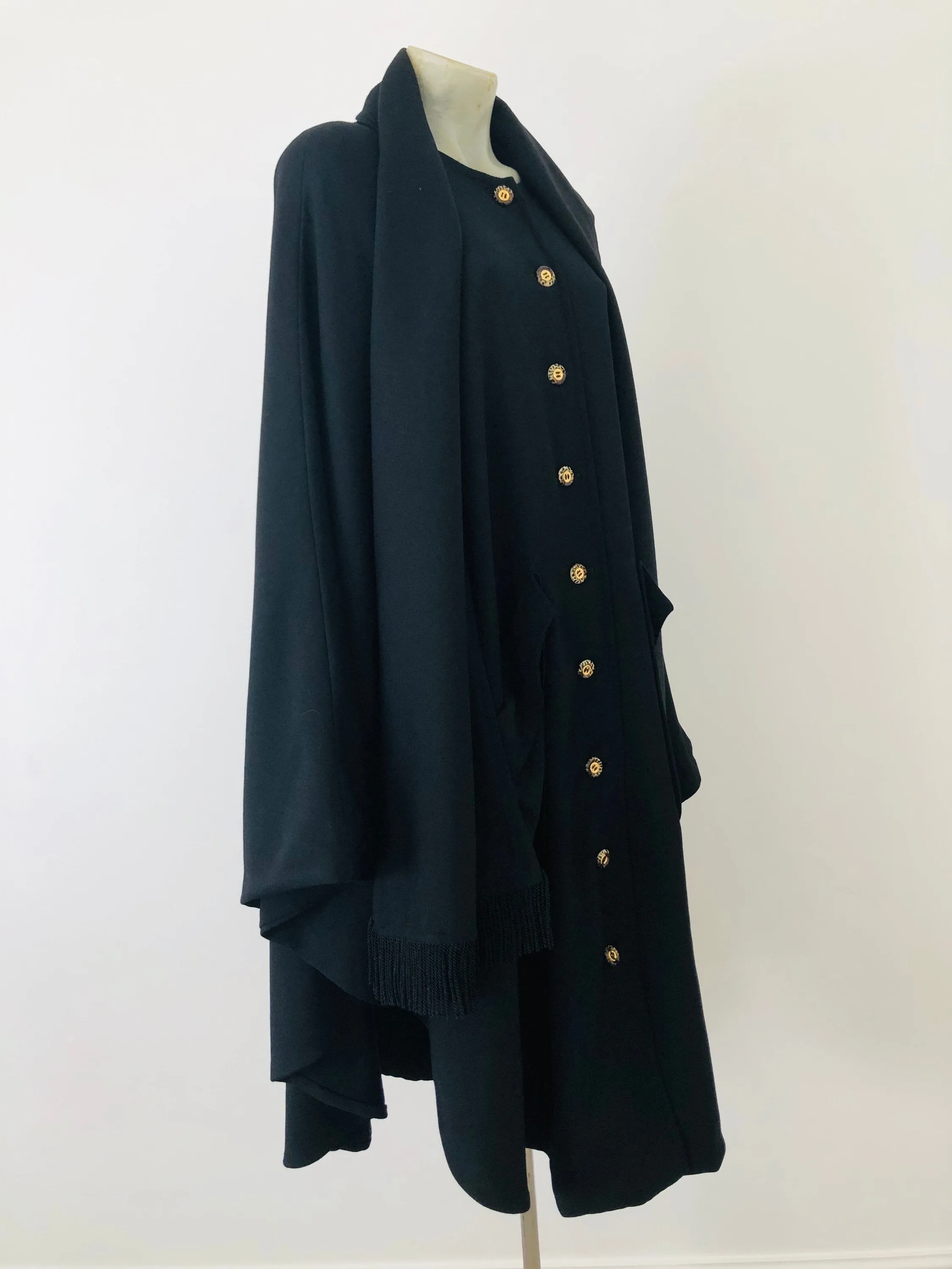 Black fringe scarf wool cape