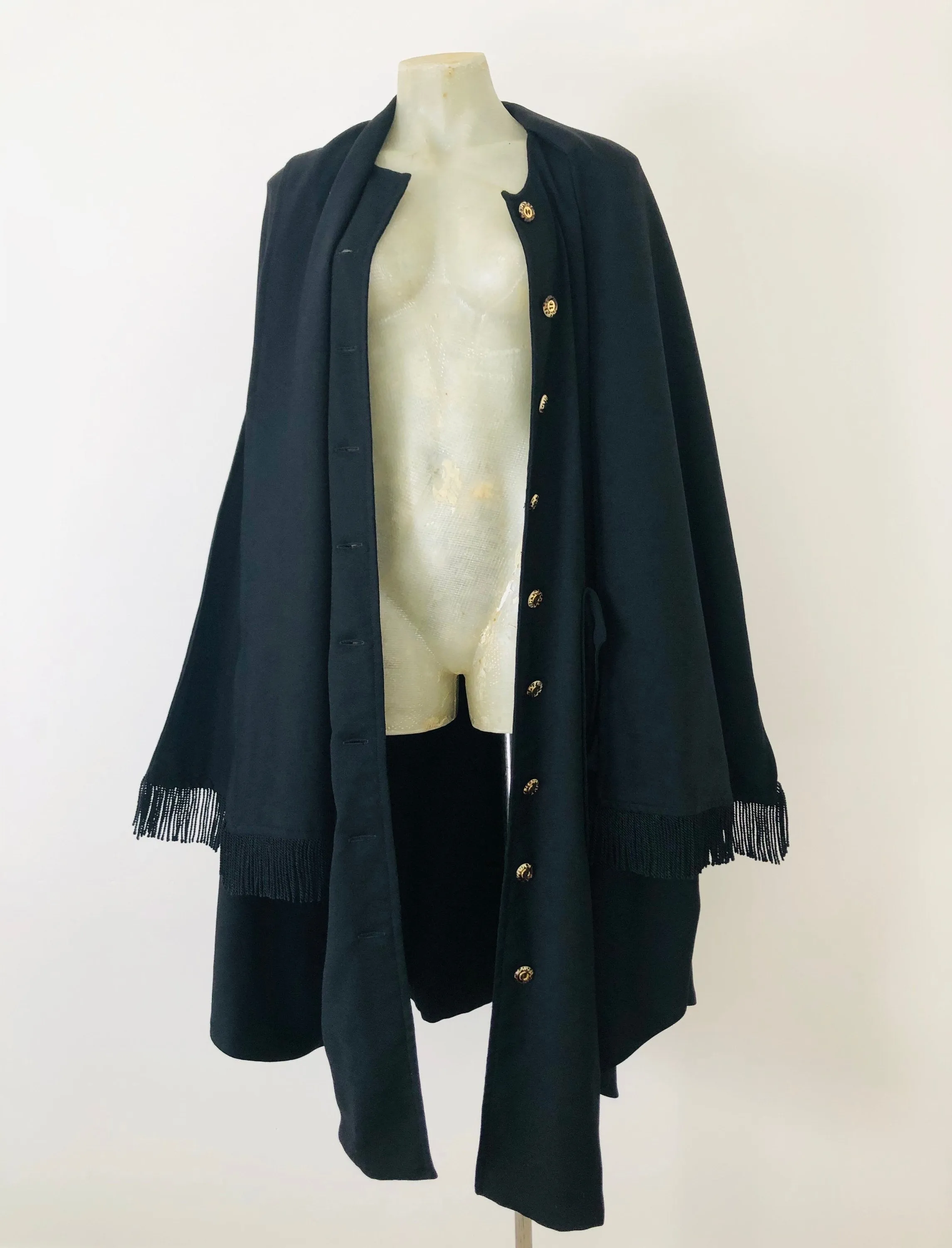 Black fringe scarf wool cape