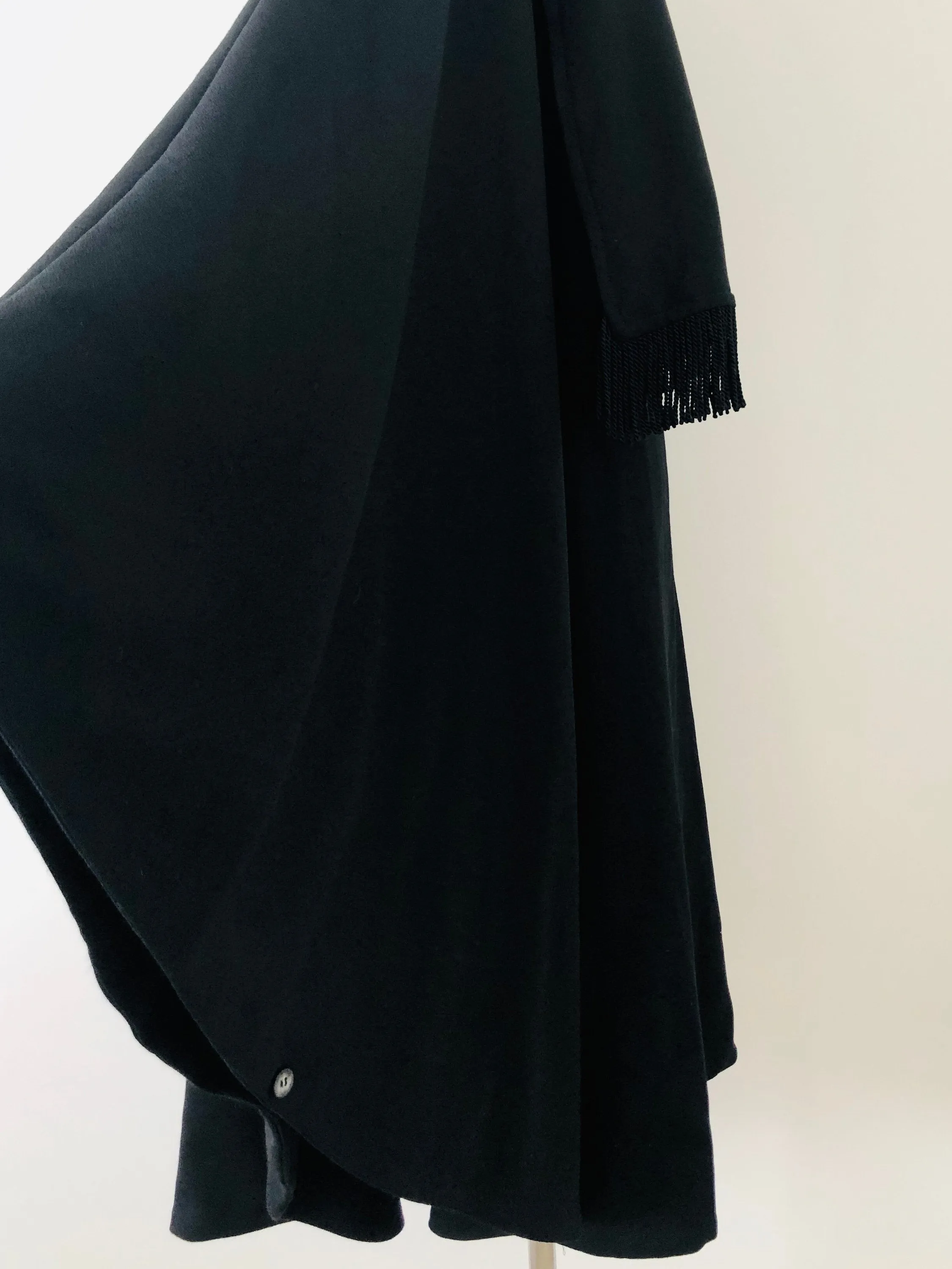 Black fringe scarf wool cape