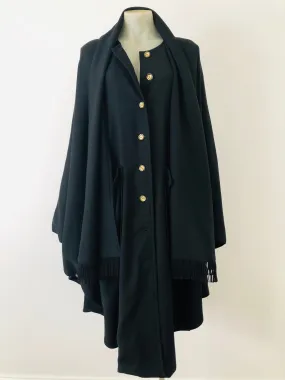 Black fringe scarf wool cape