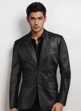 Black Stretch Leather Blazer