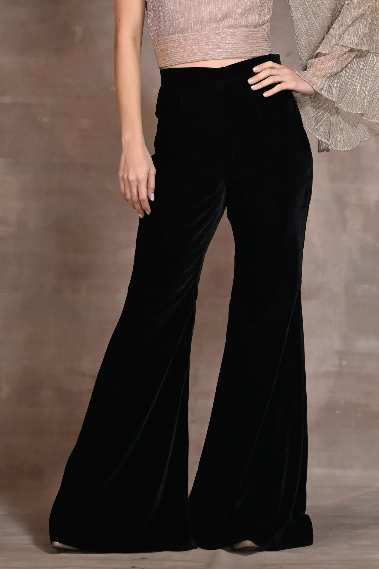Black Velvet Flared Pants