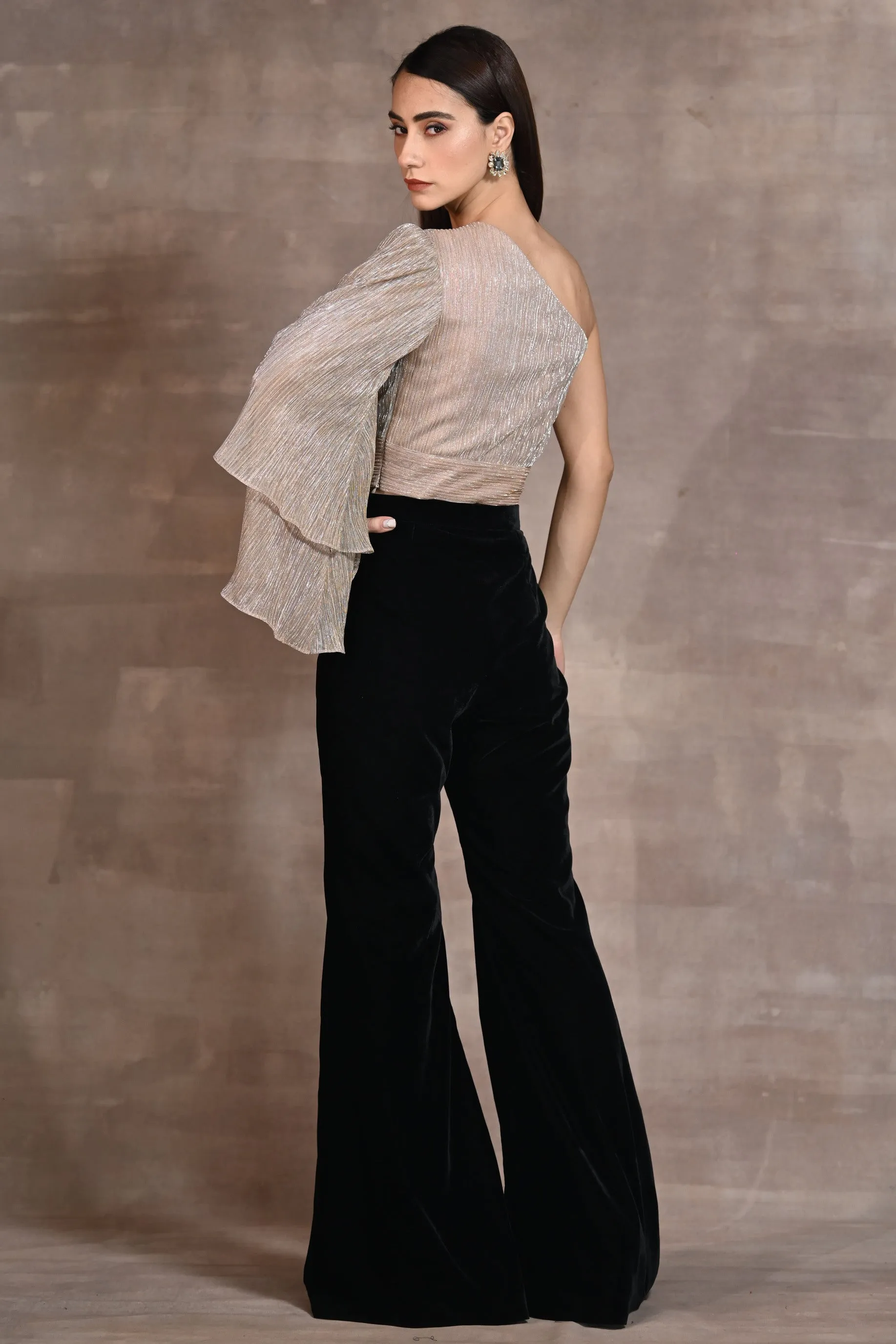 Black Velvet Flared Pants