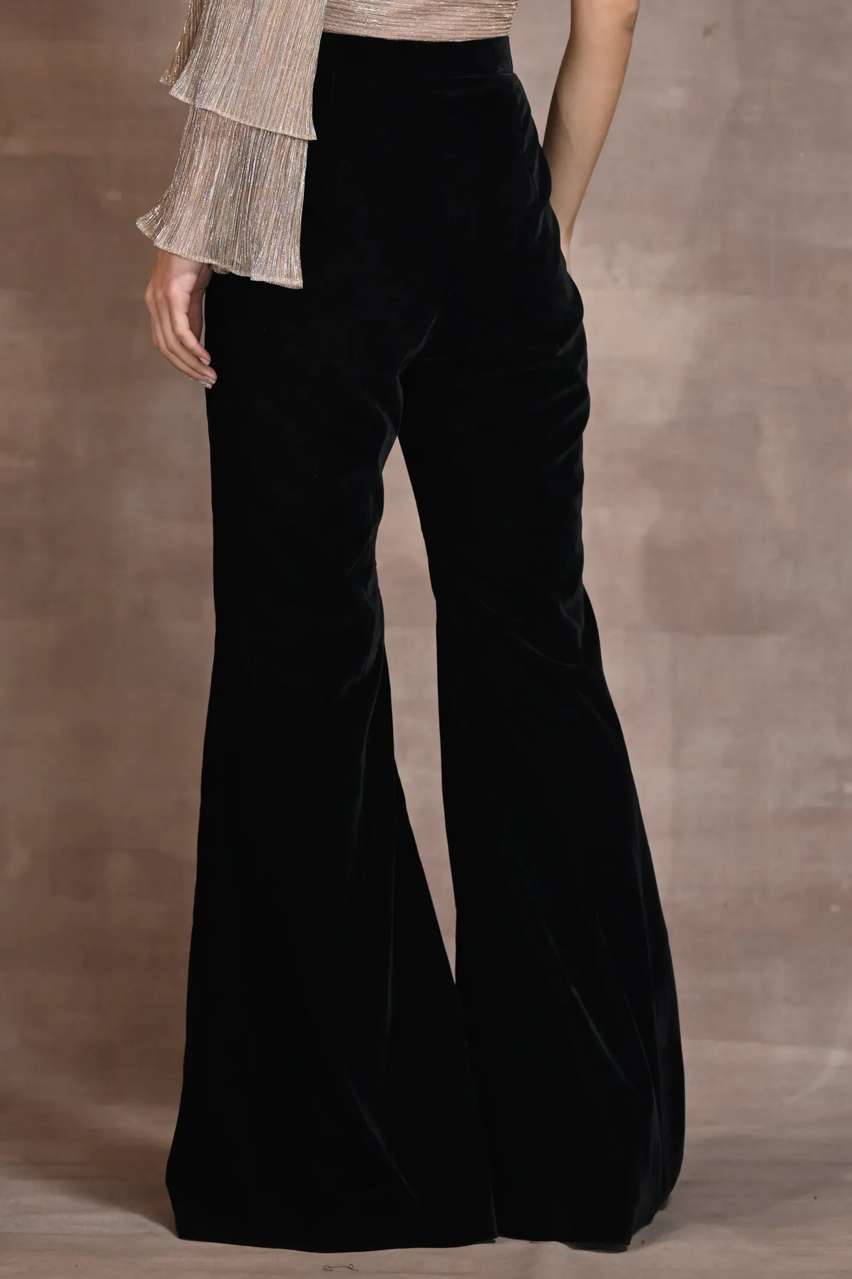 Black Velvet Flared Pants