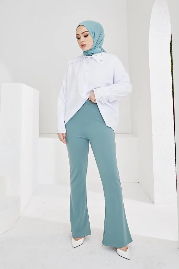 BNG Women Spanish Flared Fabric Pants Mint - Clermont