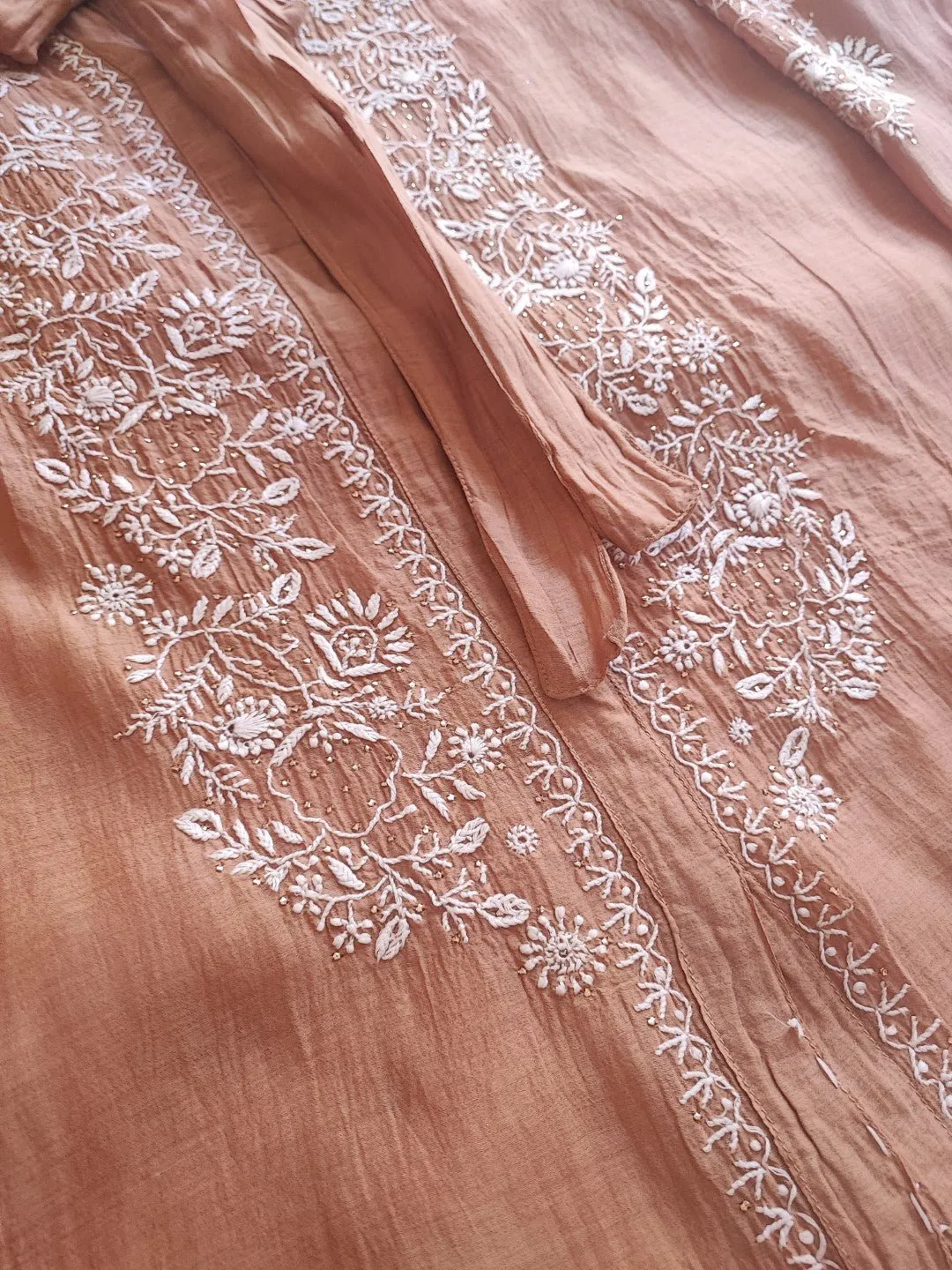 Brown Chikankari Shirt - Semi Stitched