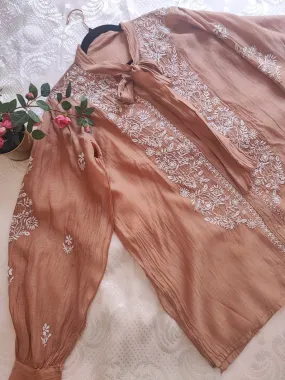 Brown Chikankari Shirt - Semi Stitched