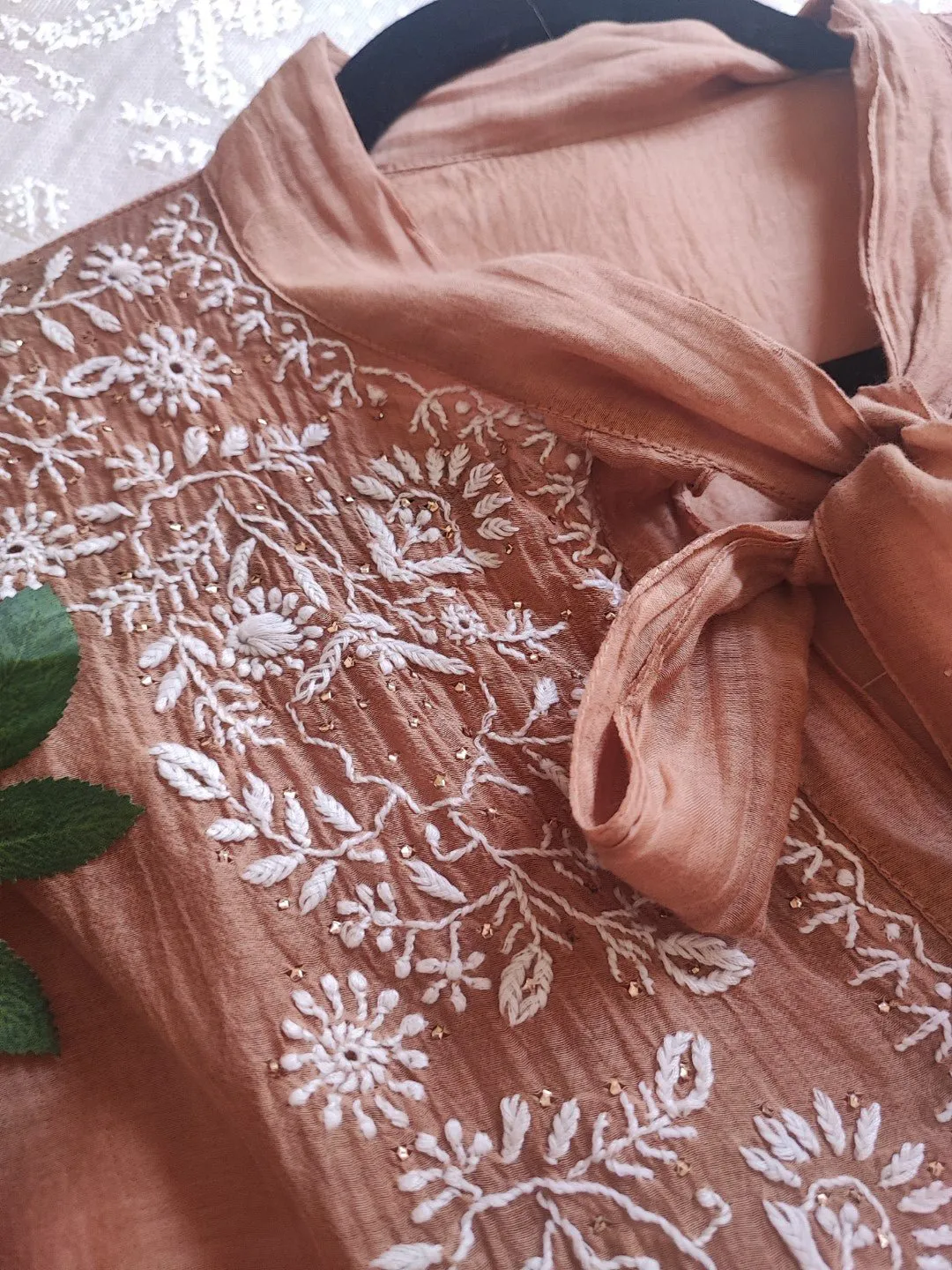 Brown Chikankari Shirt - Semi Stitched