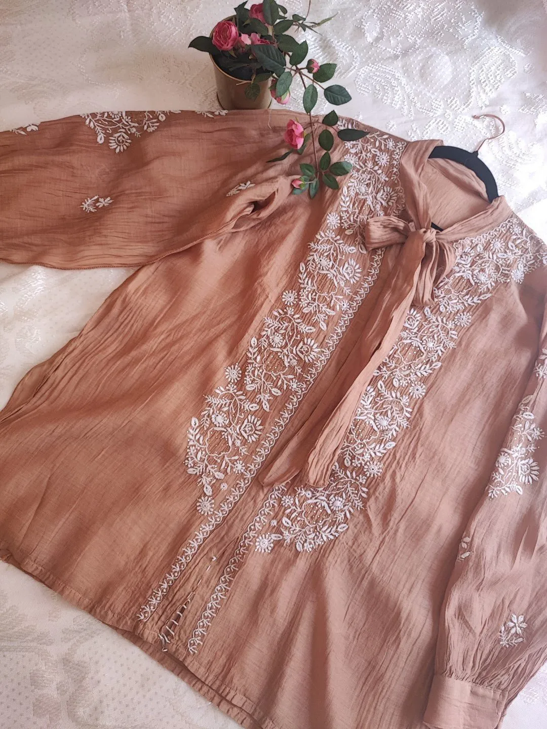 Brown Chikankari Shirt - Semi Stitched