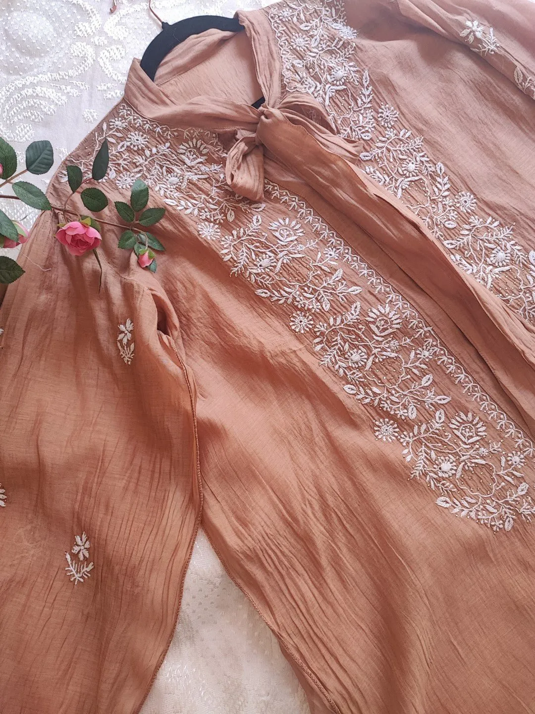 Brown Chikankari Shirt - Semi Stitched