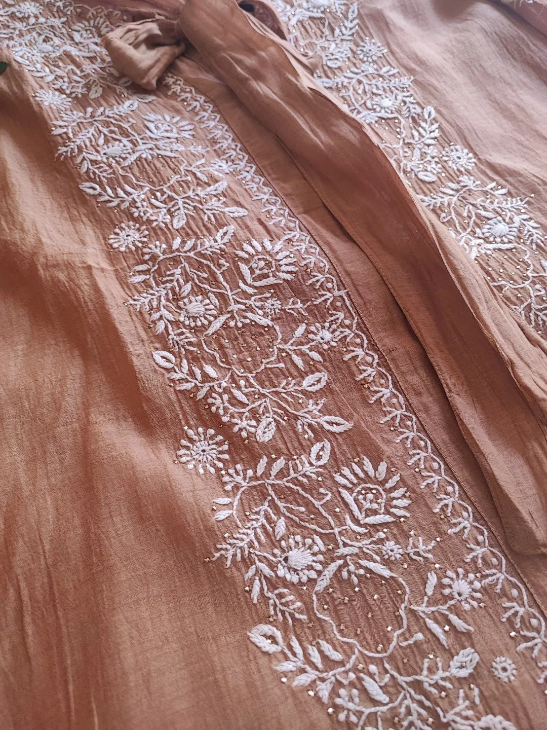 Brown Chikankari Shirt - Semi Stitched
