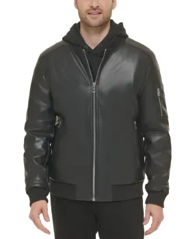 Calvin Klein Mens Faux Leather Bomber Jacket Coat Black 2XL