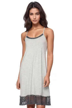 Cami Slip Dress with Lace Border in Ash