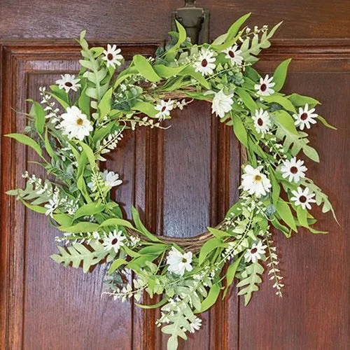Cape Daisy Astilbe and Herbs 18" Faux Floral Twig Wreath
