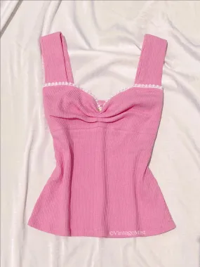 Coquette Ribbed Cami Top With Lace Trim