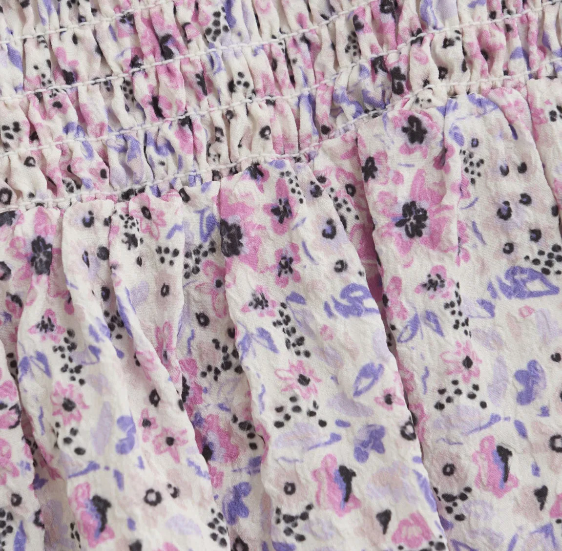 Creamie Brand Crinkle Floral Dress with Smocked Bodice and Bubble Sleeve: Size 2 to 10 Years