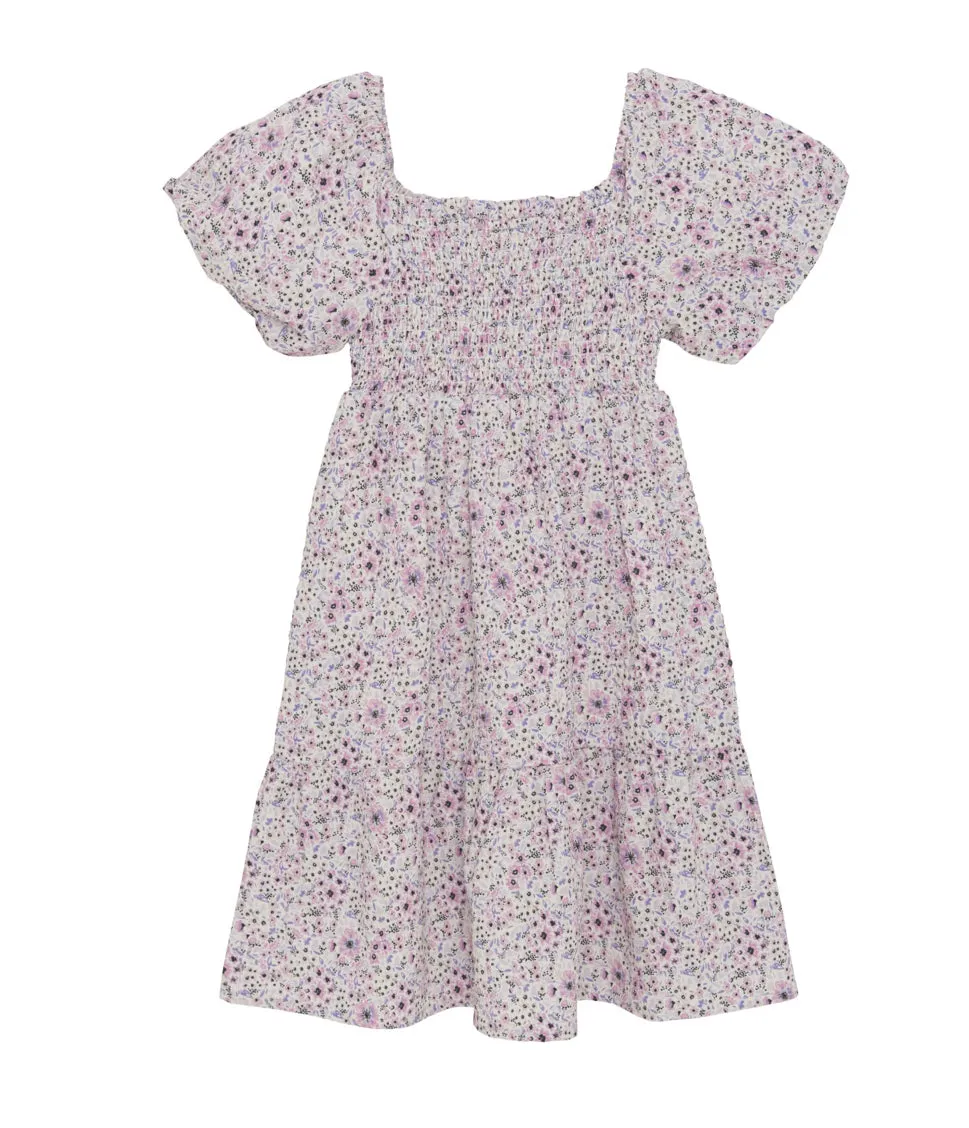 Creamie Brand Crinkle Floral Dress with Smocked Bodice and Bubble Sleeve: Size 2 to 10 Years