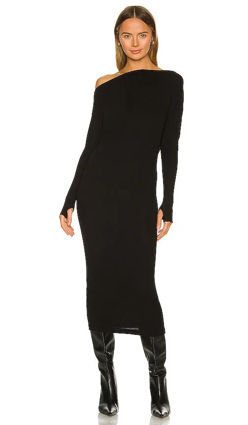 Enza Costa Sweater Knit Slouch Dress in Black