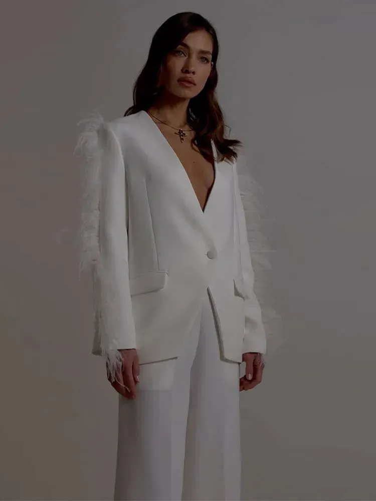 Feathered Stripe Blazer Coat