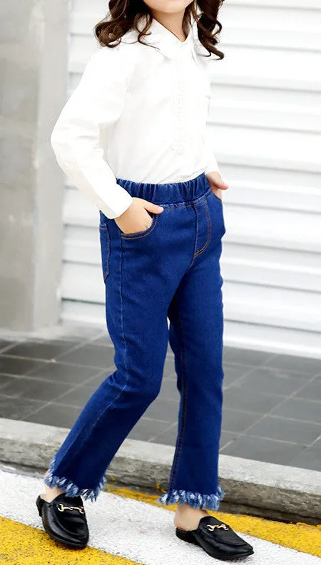 Flared Jeans with Frayed Ends