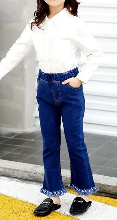 Flared Jeans with Frayed Ends
