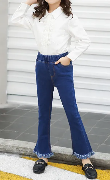 Flared Jeans with Frayed Ends