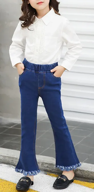 Flared Jeans with Frayed Ends