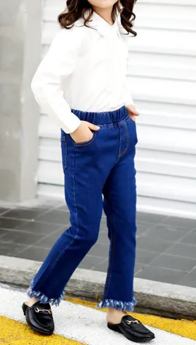 Flared Jeans with Frayed Ends