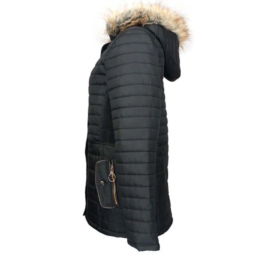 Han Ton Women's Sherpa Lined Faux Fur Trim Detachable Hood Nylon Coat