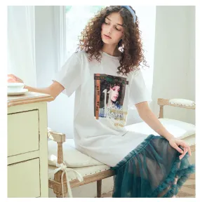 JAM PRINCESS OVERSIZED FRILL HEM T SHIRT DRESS IN WHITE