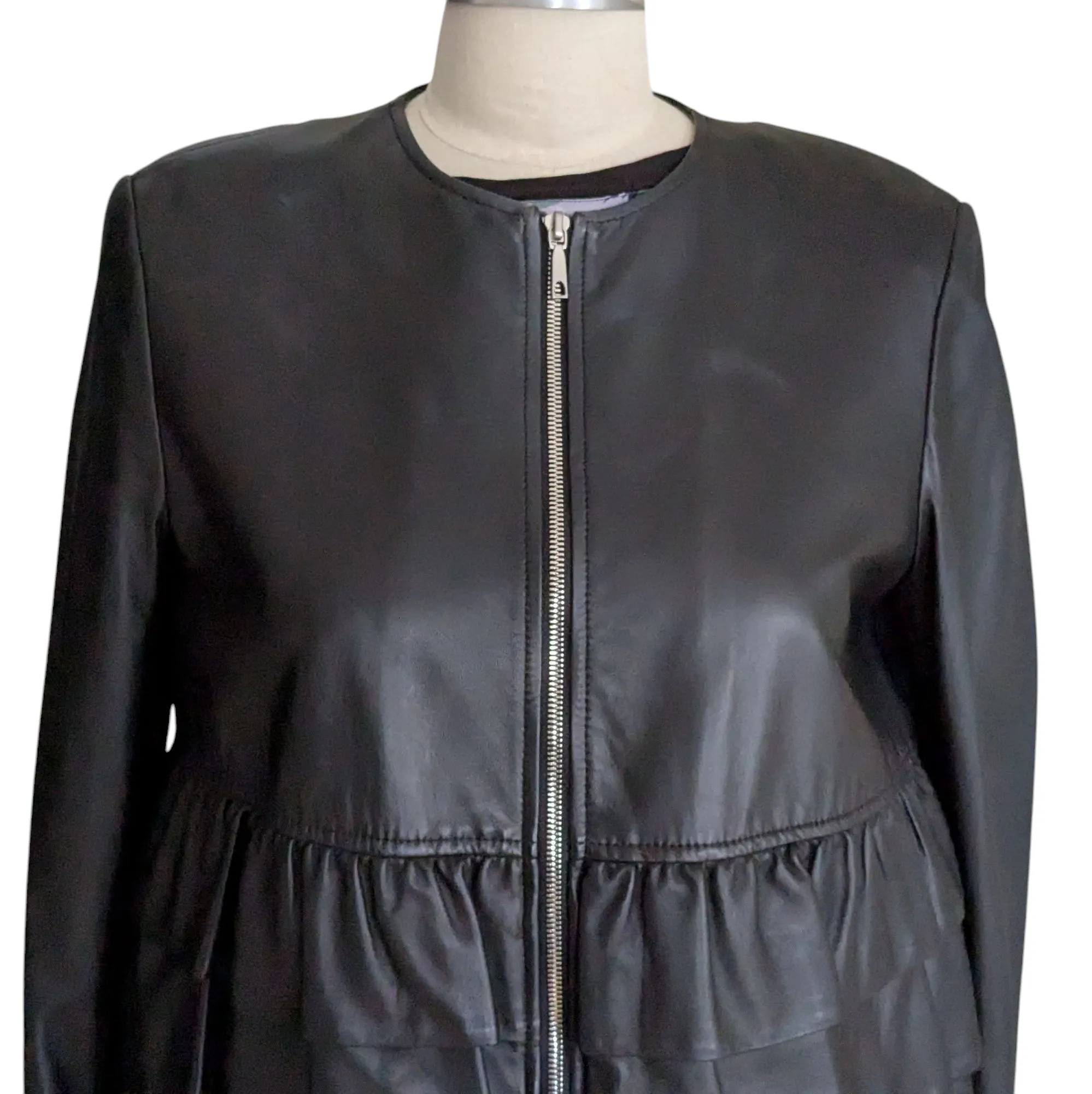 Lafayette 148 Ruffled Leather Jacket Size Large