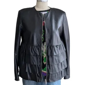 Lafayette 148 Ruffled Leather Jacket Size Large