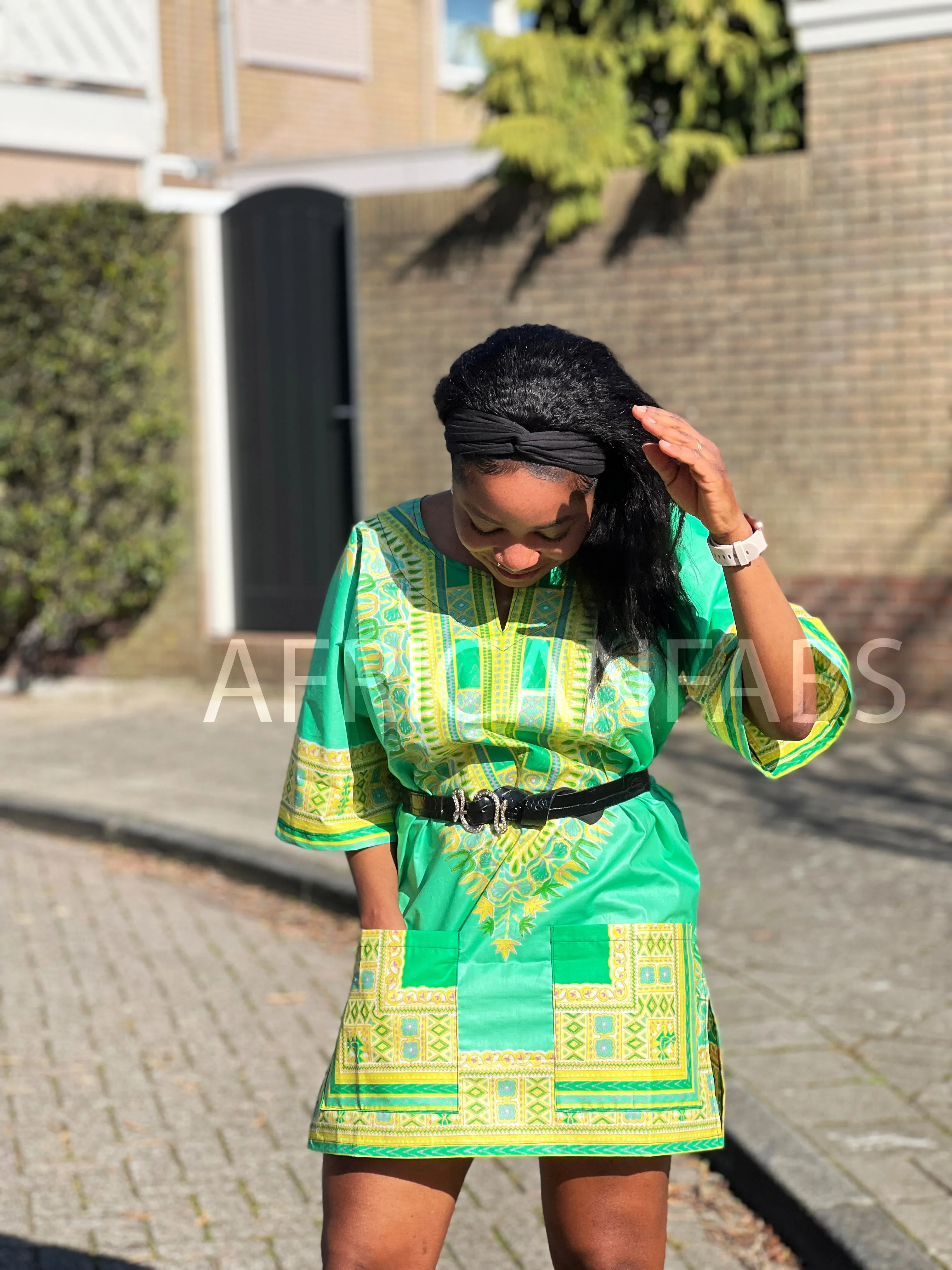 Lemon green Dashiki Shirt / Dashiki Dress - African print top - Unisex - Vlisco