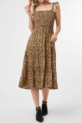 Leopard Print Smocked Tiered Dress