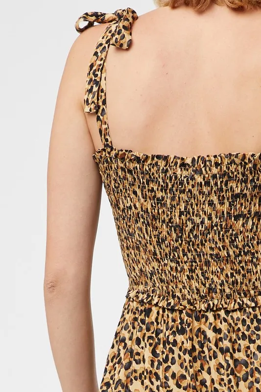 Leopard Print Smocked Tiered Dress
