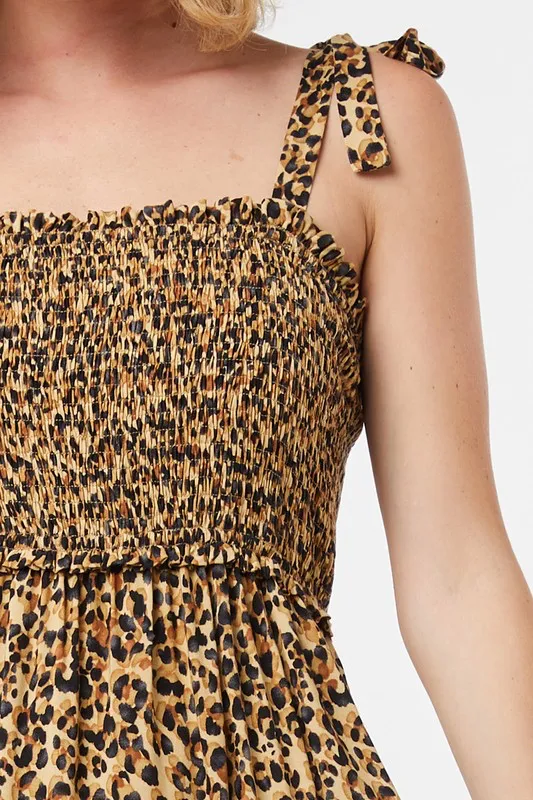 Leopard Print Smocked Tiered Dress