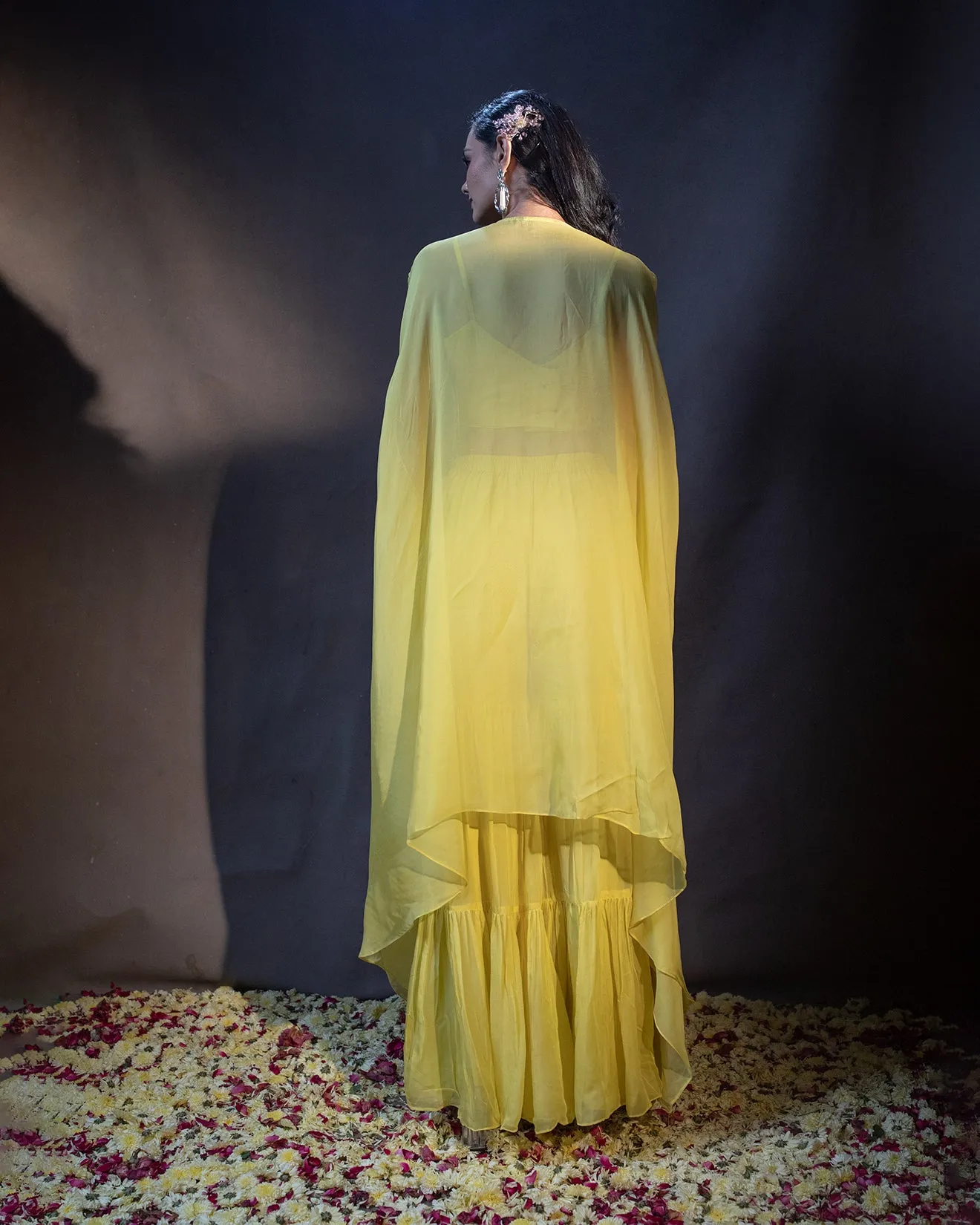 Lime Yellow Embroidered Festive Fusion Set