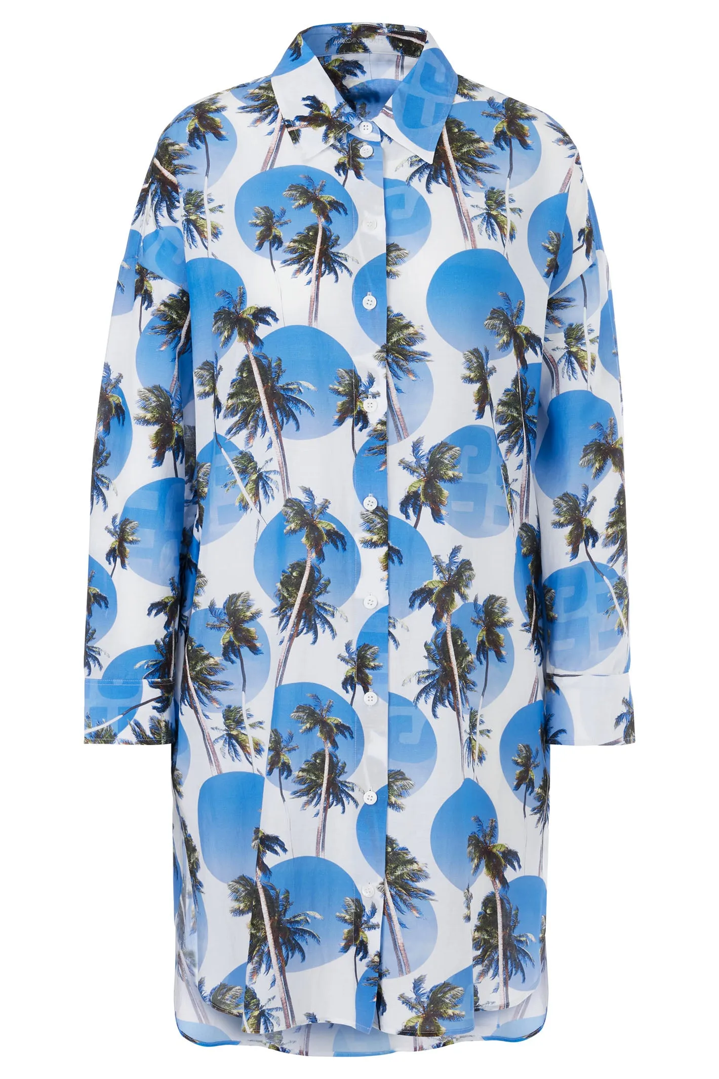 Marc Cain Sports WS 21.42 W44 363 Bright Azure Blue Palm Shirt Dress