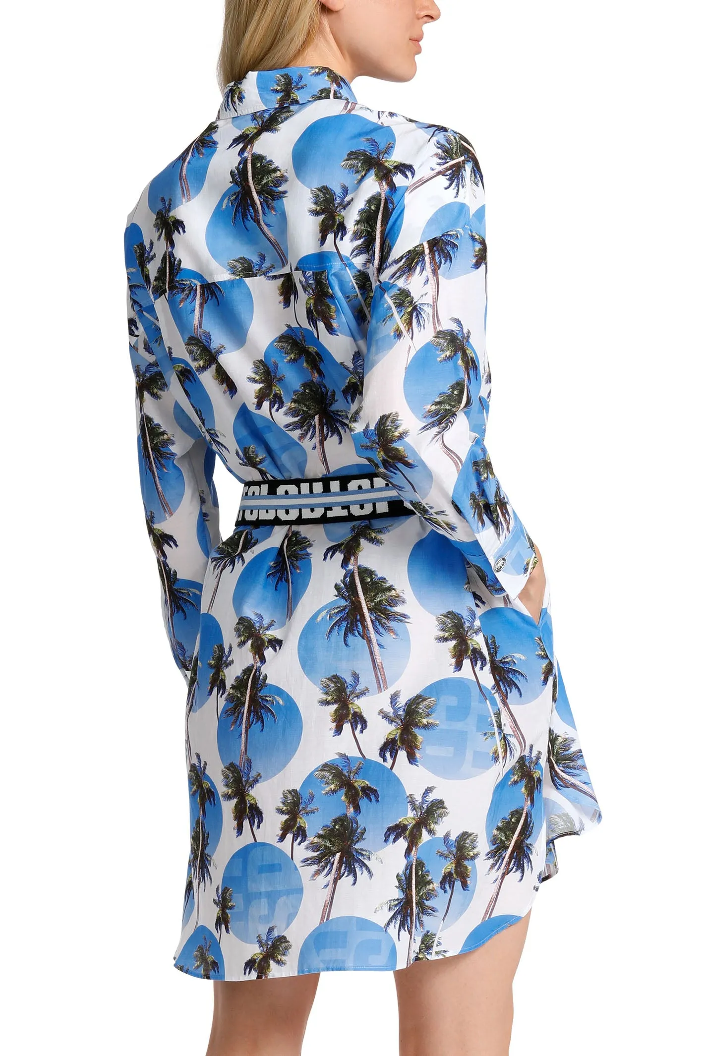 Marc Cain Sports WS 21.42 W44 363 Bright Azure Blue Palm Shirt Dress