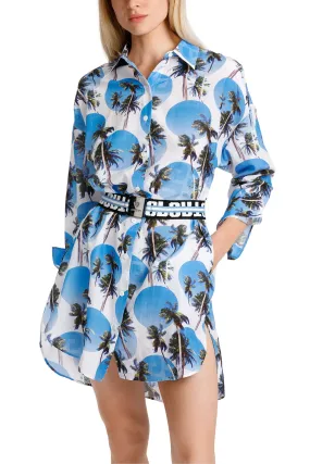 Marc Cain Sports WS 21.42 W44 363 Bright Azure Blue Palm Shirt Dress