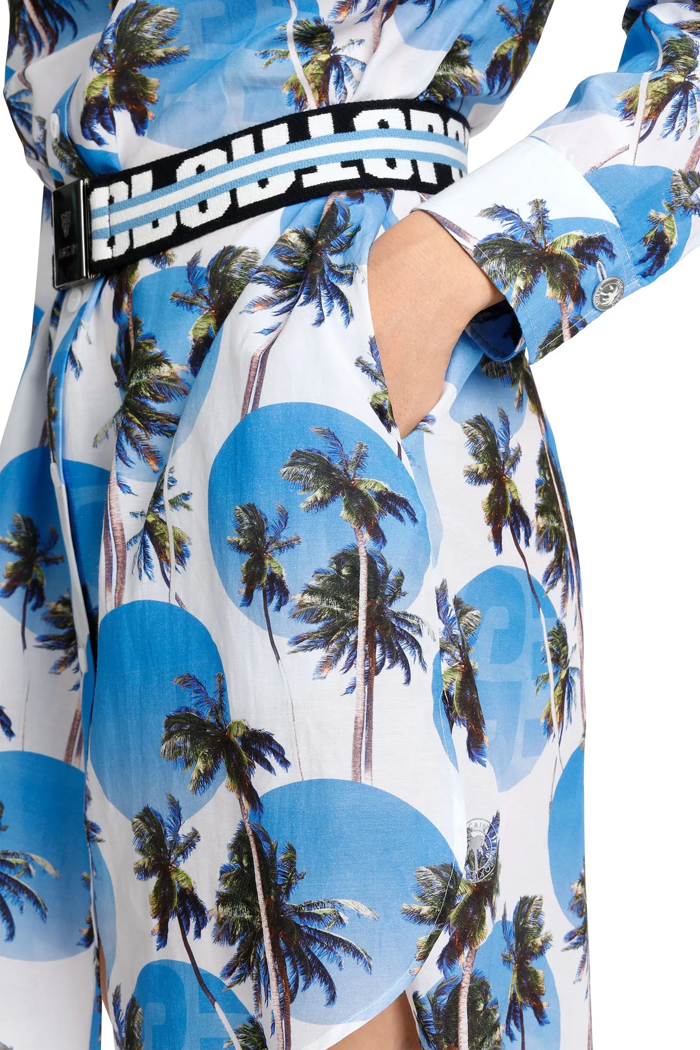 Marc Cain Sports WS 21.42 W44 363 Bright Azure Blue Palm Shirt Dress