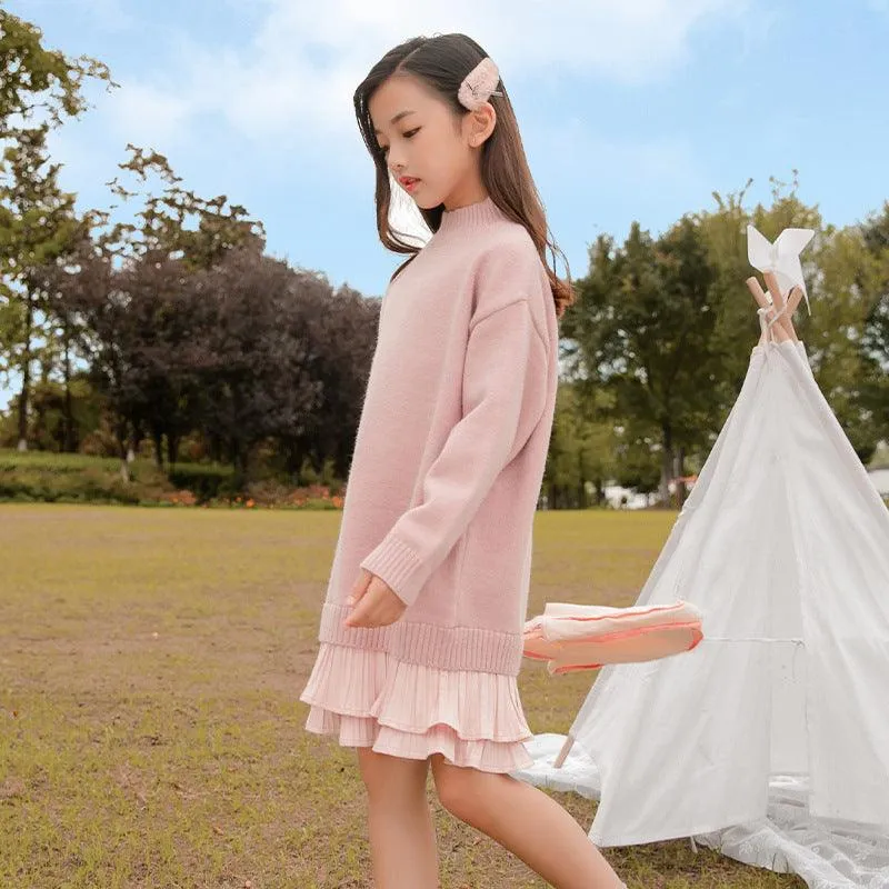 Medium And Large Children's Mid-length Sweater Thickened Kids' Dress