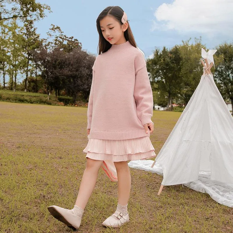 Medium And Large Children's Mid-length Sweater Thickened Kids' Dress