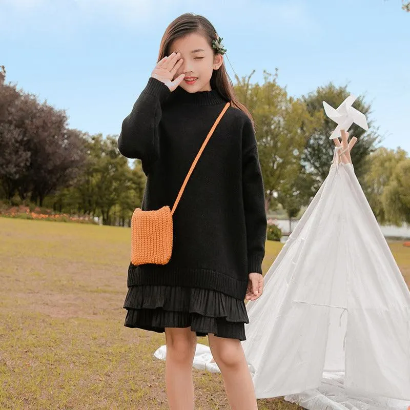 Medium And Large Children's Mid-length Sweater Thickened Kids' Dress