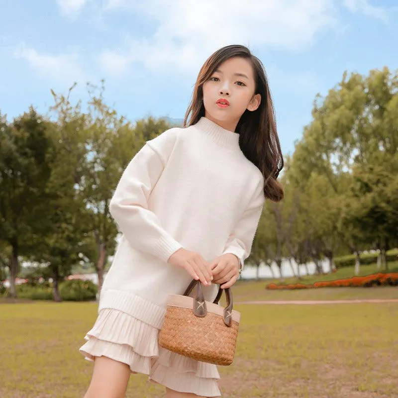Medium And Large Children's Mid-length Sweater Thickened Kids' Dress